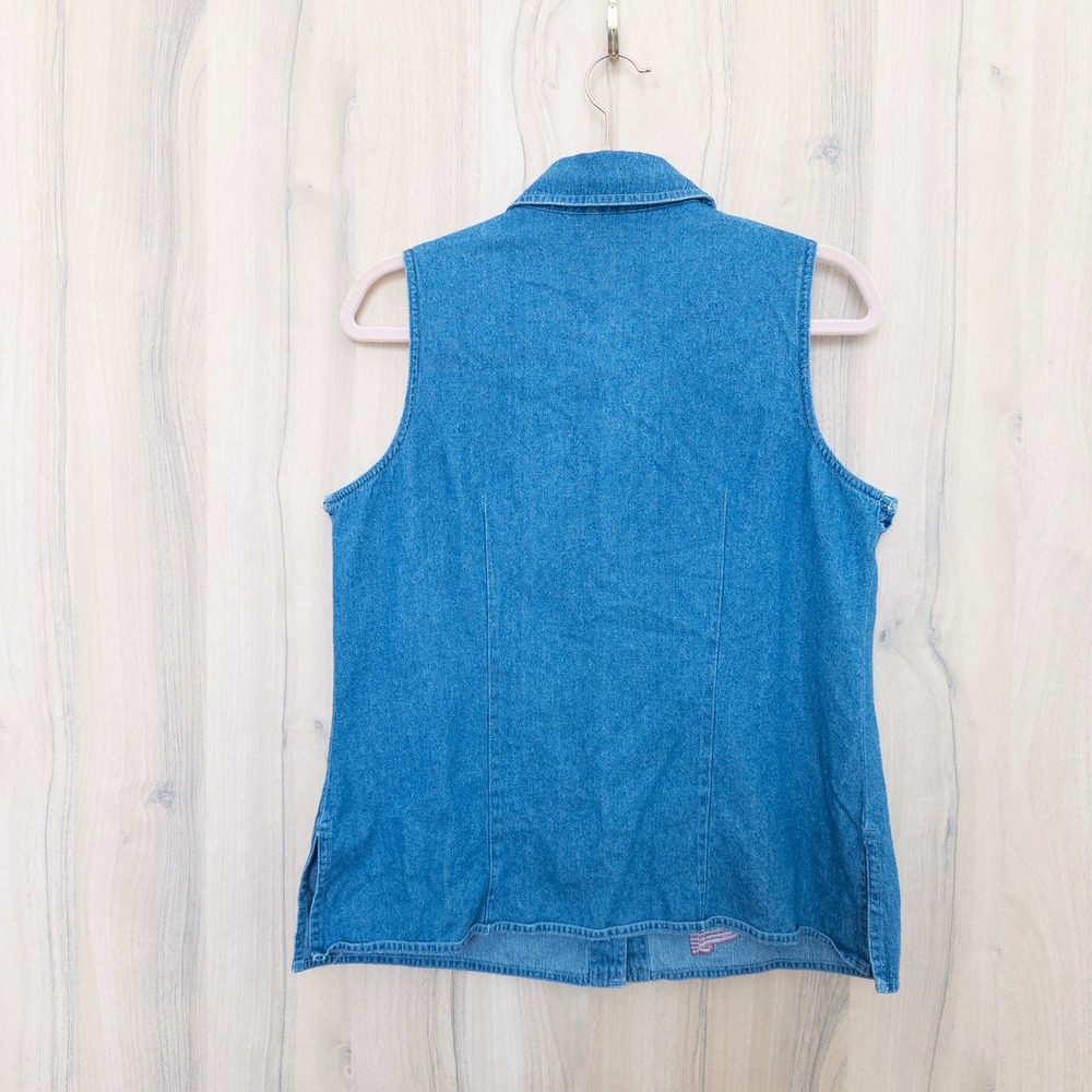 Vintage Womens Denim Sleeveless Top L Blue American Flag Embroidered Patriotic - Picture 6 of 7